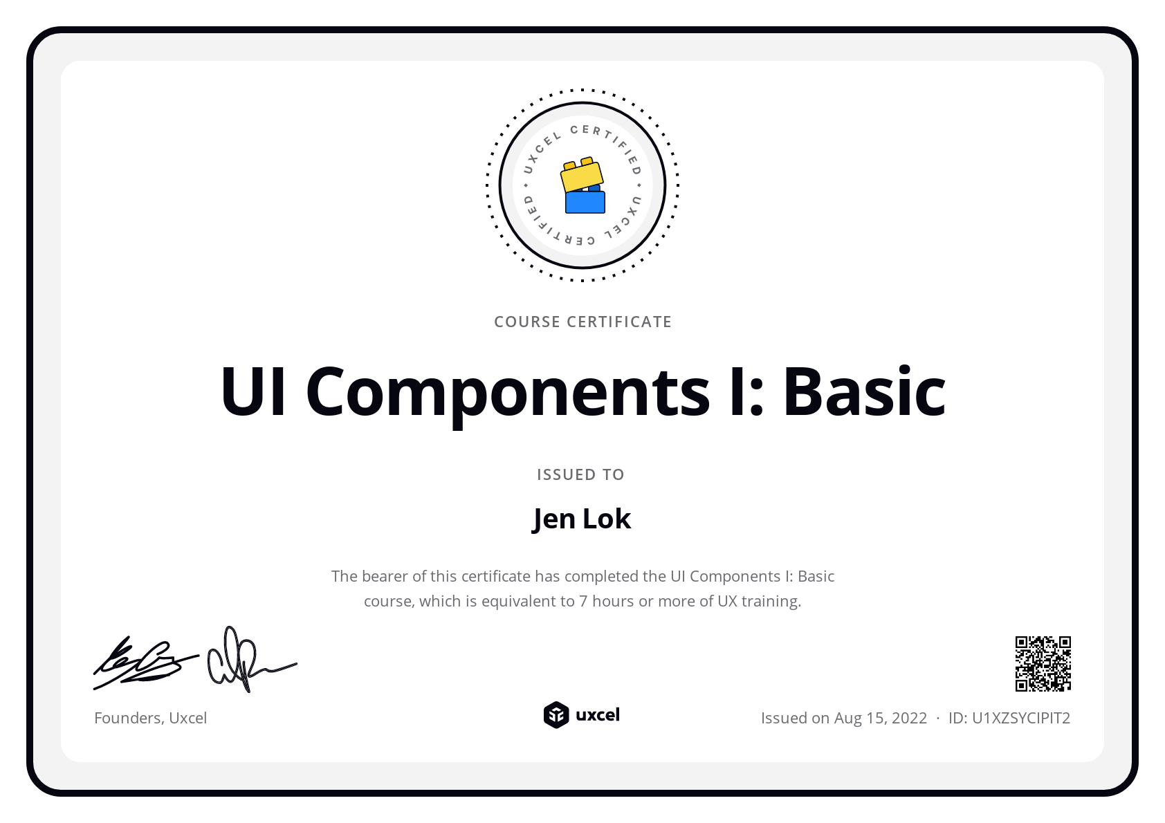 Jen Lok's certificate